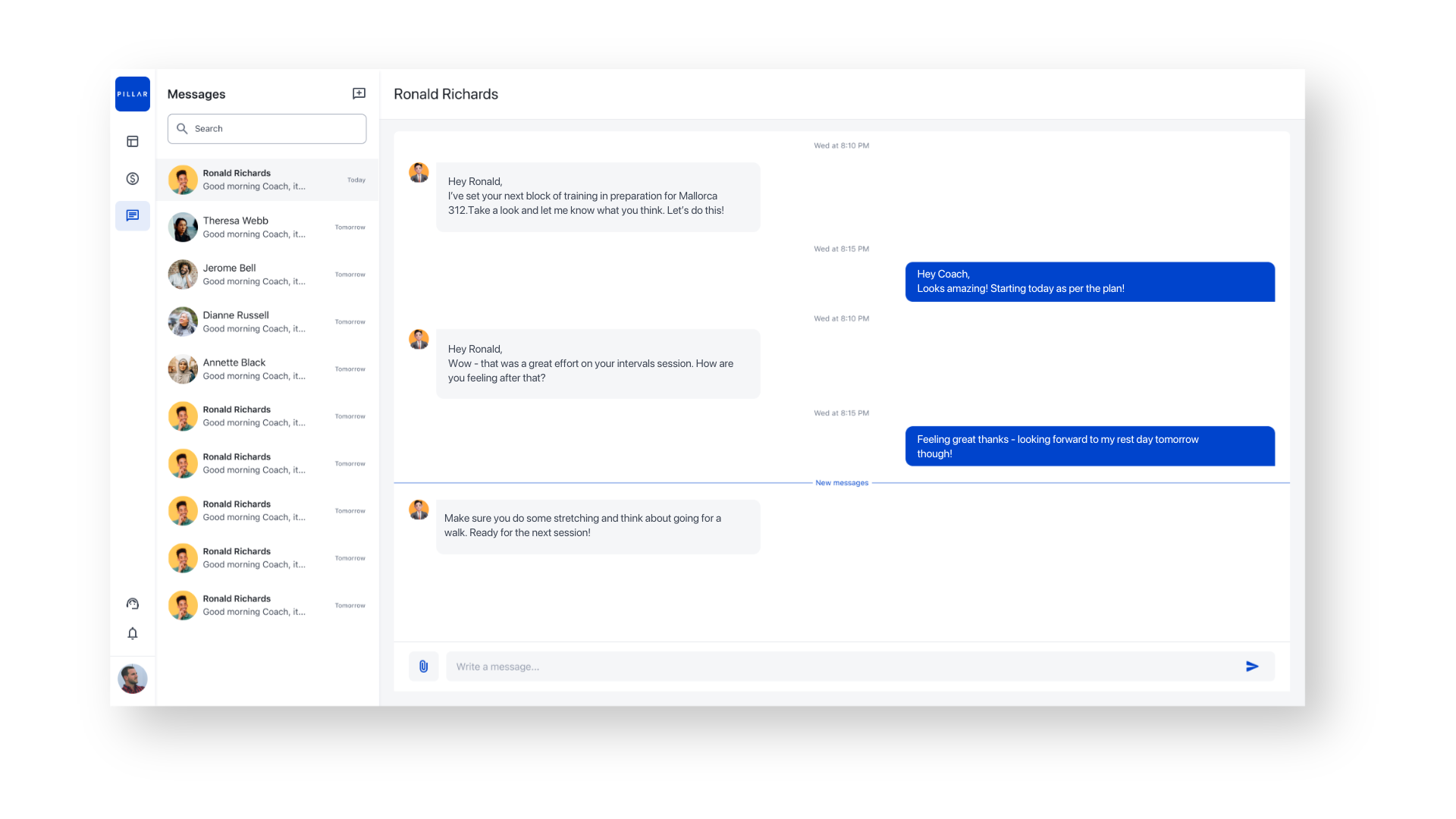 In-app messaging with athletes